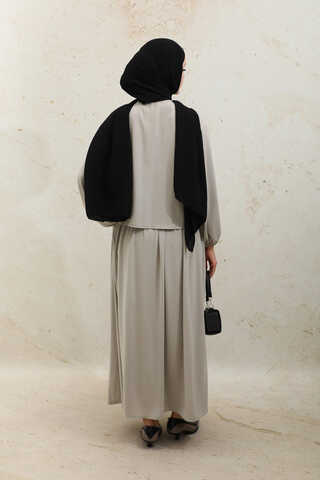 Yakası Bağcıklı Gömlek Etek Takım Taş - 12