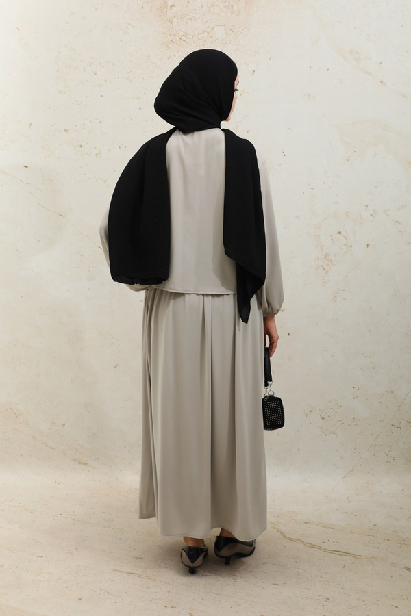 Yakası Bağcıklı Gömlek Etek Takım Taş - 12