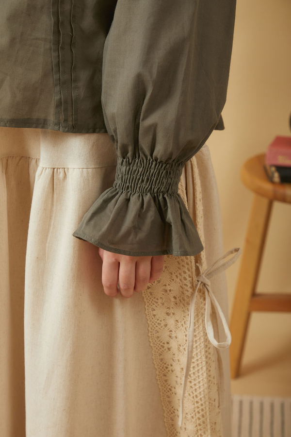 Yakası Bağcıklı Nervürlü Gömlek Haki - 9