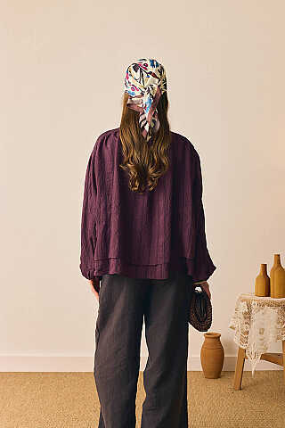 Yakası Bağlamalı Bluz Mürdüm - 5