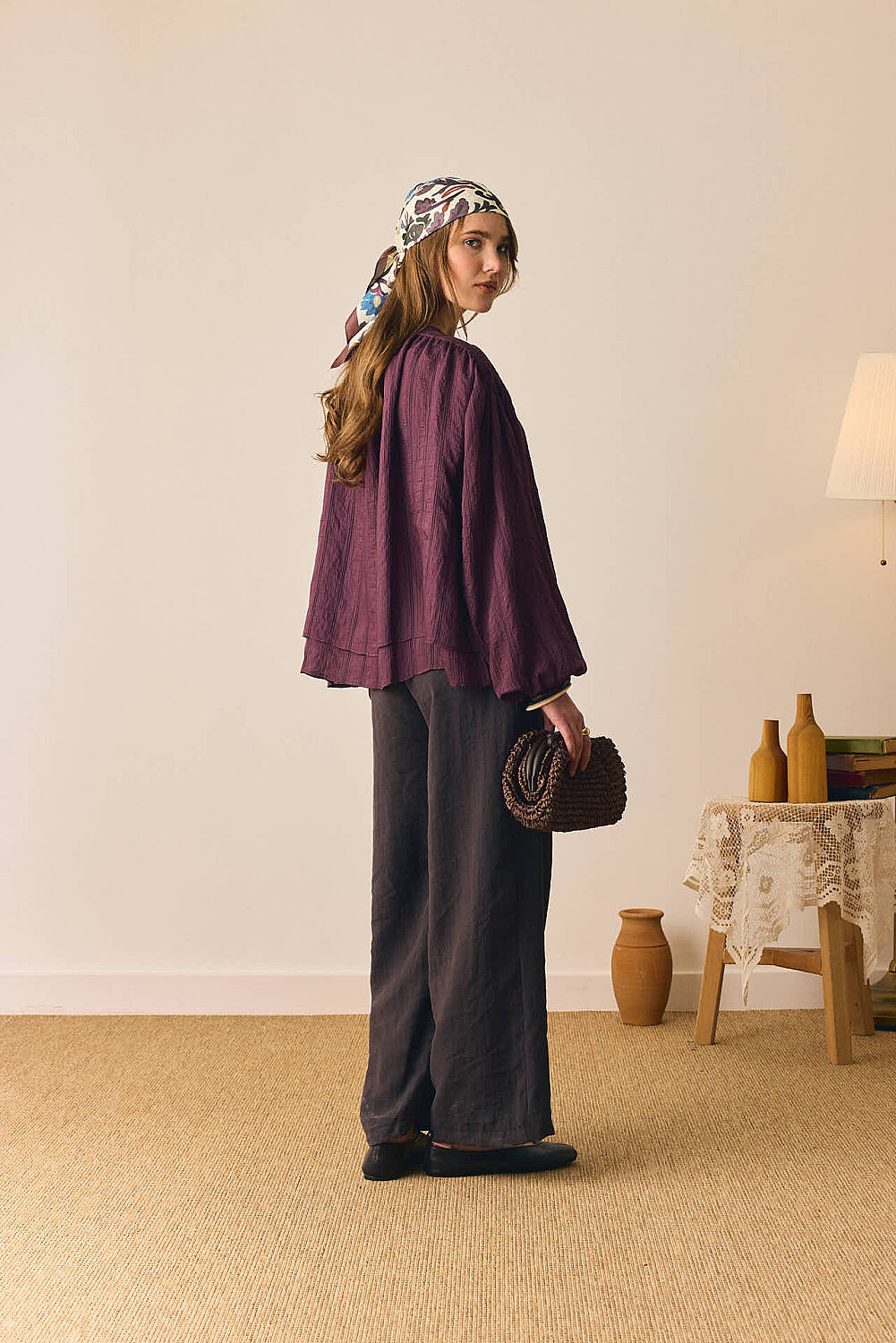 Yakası Bağlamalı Bluz Mürdüm - 4