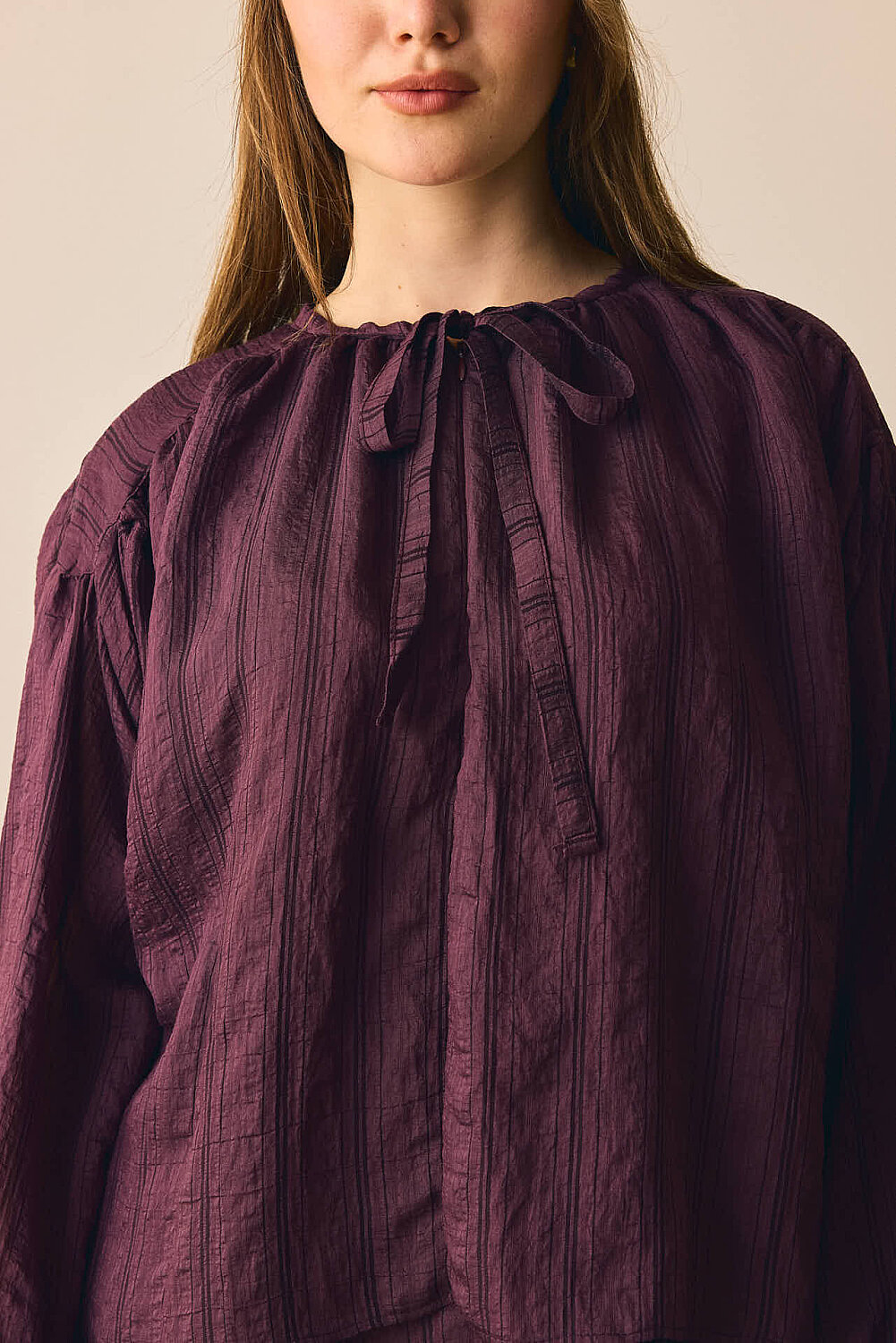 Yakası Bağlamalı Bluz Mürdüm - 7