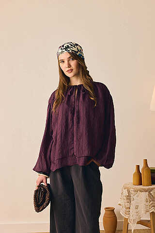 Yakası Bağlamalı Bluz Mürdüm - 6