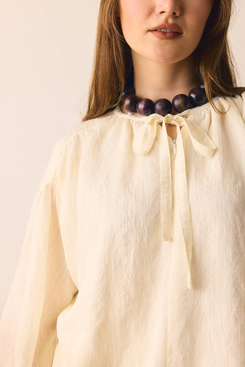 Yakası Bağlamalı Bluz Taş - 2