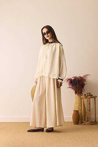 Yakası Bağlamalı Bluz Taş - 5