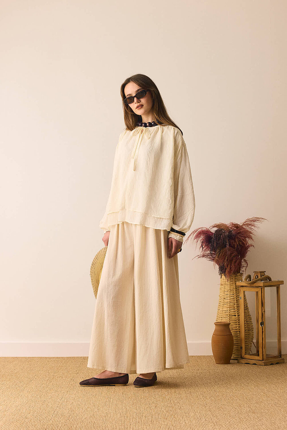 Yakası Bağlamalı Bluz Taş - 5