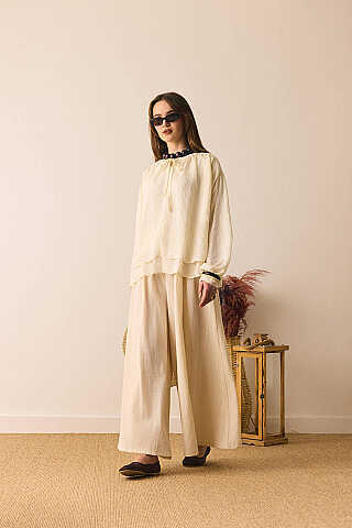 Yakası Bağlamalı Bluz Taş - 7