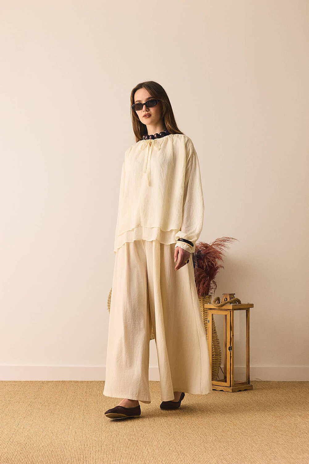 Yakası Bağlamalı Bluz Taş - 7