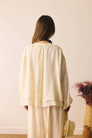 Yakası Bağlamalı Bluz Taş - 9