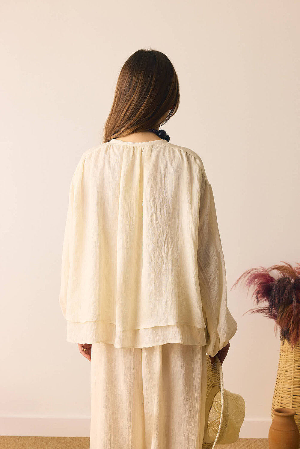 Yakası Bağlamalı Bluz Taş - 9