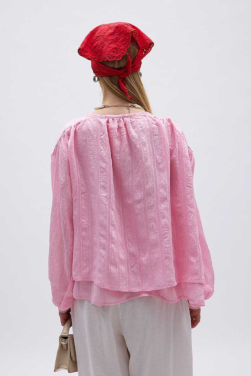 Yakası Bağlamalı Bluz Toz Pembe - 3
