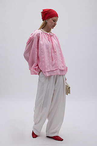 Yakası Bağlamalı Bluz Toz Pembe - 3