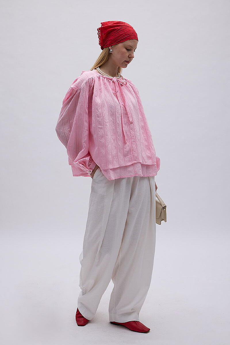 Yakası Bağlamalı Bluz Toz Pembe - 3