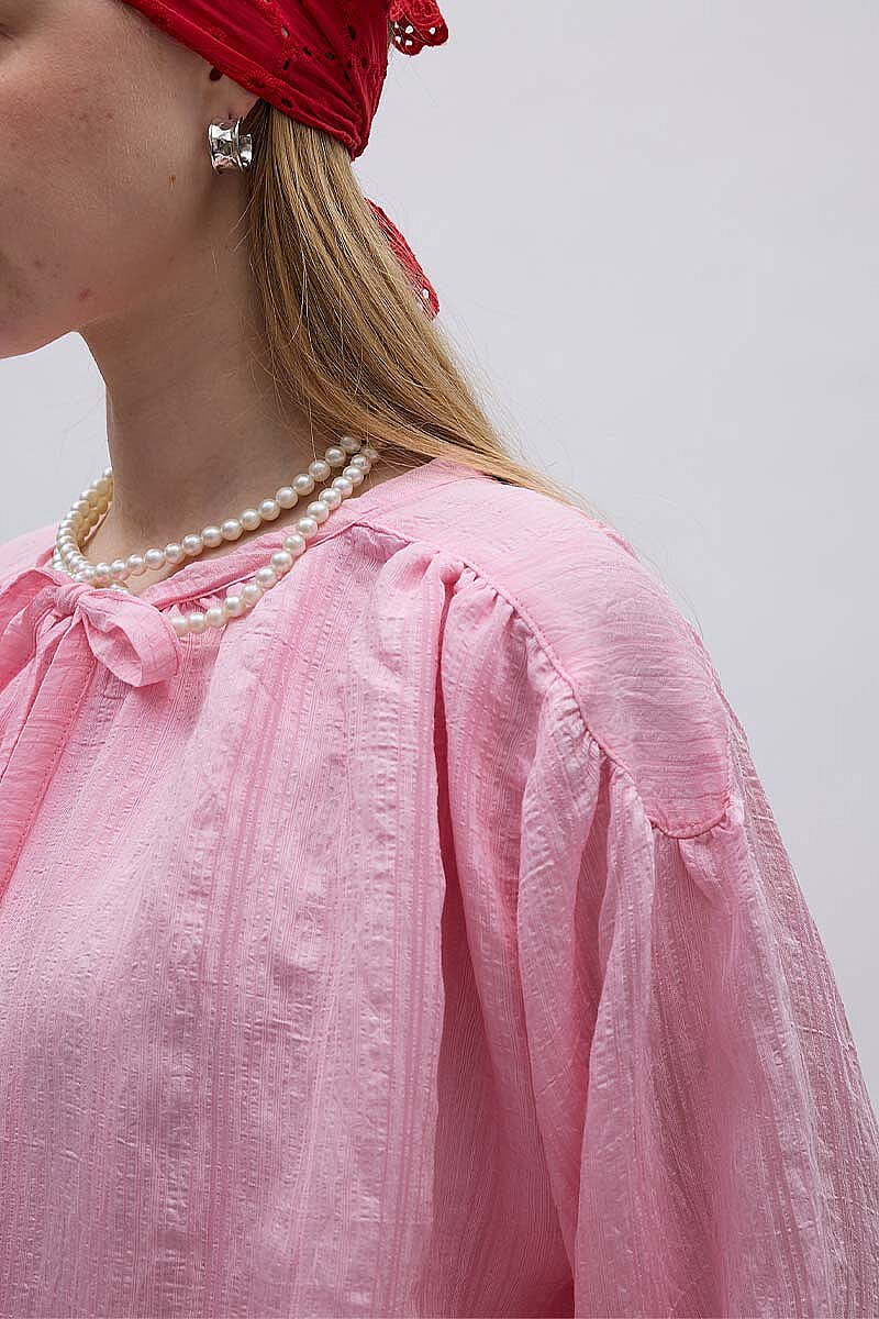 Yakası Bağlamalı Bluz Toz Pembe - 4
