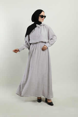 Yakası Bağlamalı Etek Takım Açık Gri - 3