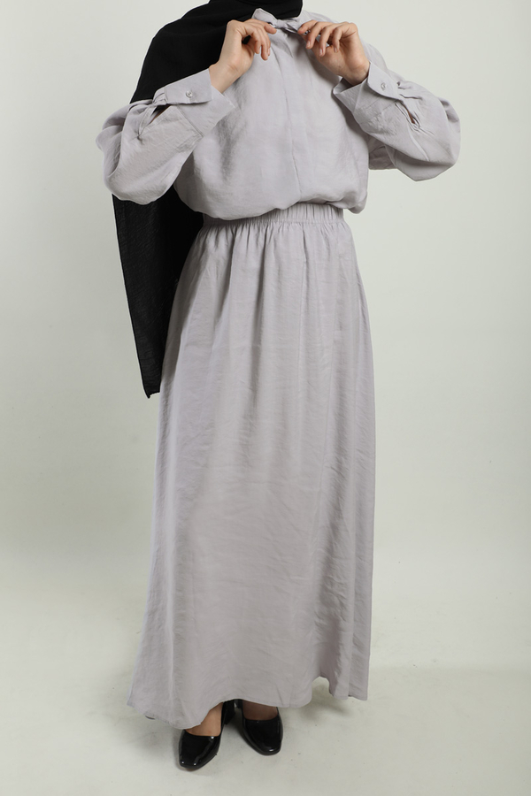 Yakası Bağlamalı Etek Takım Açık Gri - 2