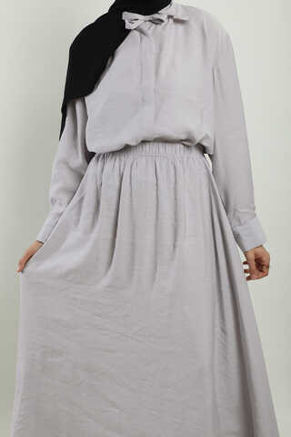 Yakası Bağlamalı Etek Takım Açık Gri - 5