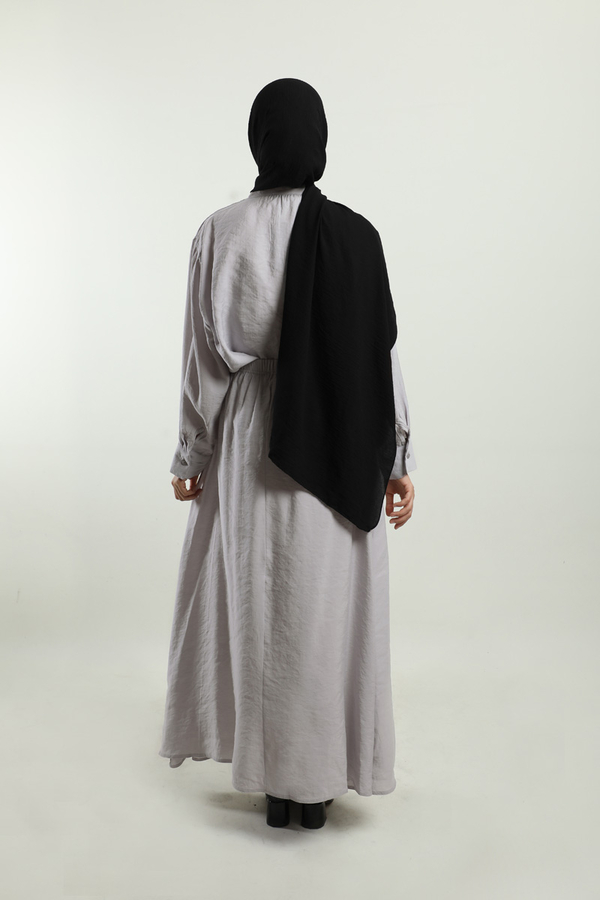 Yakası Bağlamalı Etek Takım Açık Gri - 6