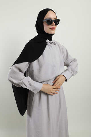 Yakası Bağlamalı Etek Takım Açık Gri - 4