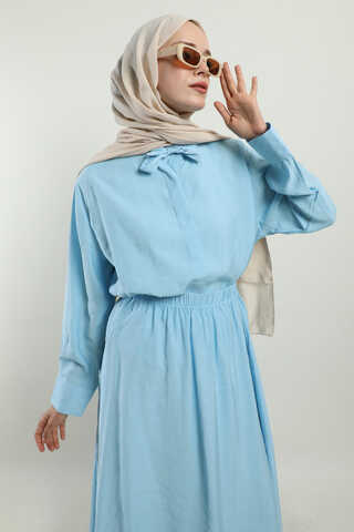 Yakası Bağlamalı Etek Takım Bebe Mavisi - 5