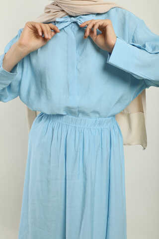 Yakası Bağlamalı Etek Takım Bebe Mavisi - 7