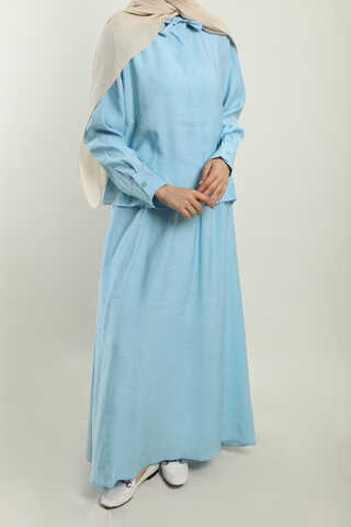 Yakası Bağlamalı Etek Takım Bebe Mavisi - 2