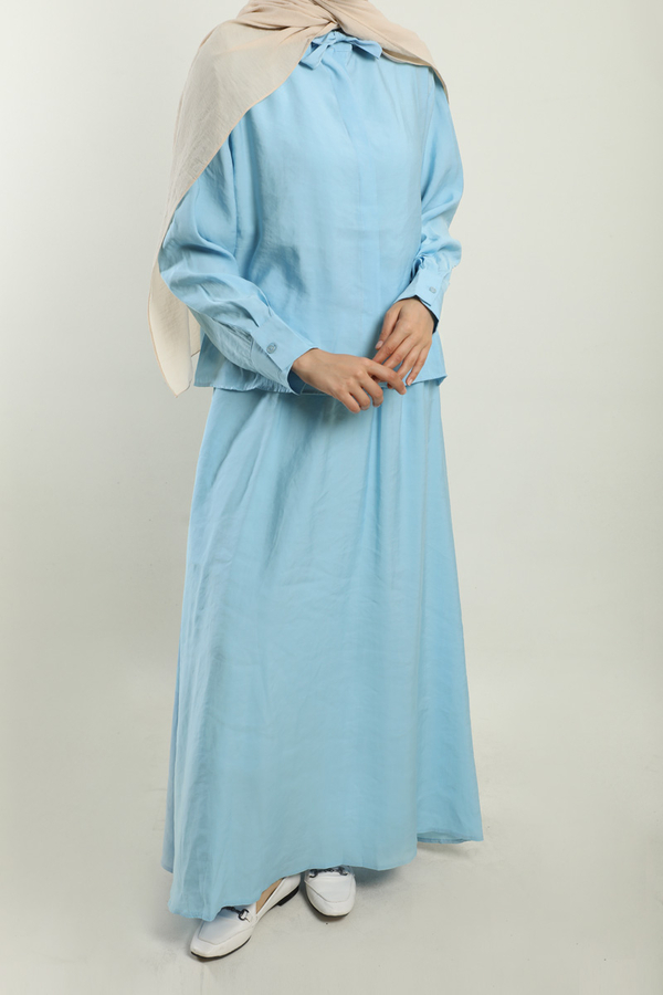 Yakası Bağlamalı Etek Takım Bebe Mavisi - 2