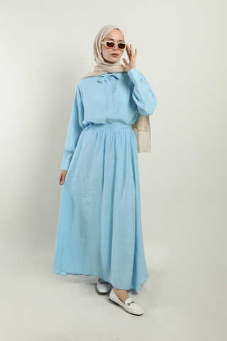 Yakası Bağlamalı Etek Takım Bebe Mavisi - 1