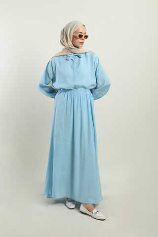 Yakası Bağlamalı Etek Takım Bebe Mavisi - 4