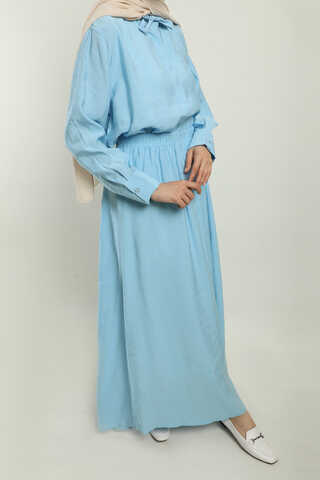 Yakası Bağlamalı Etek Takım Bebe Mavisi - 6