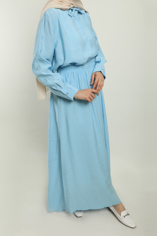 Yakası Bağlamalı Etek Takım Bebe Mavisi - 6