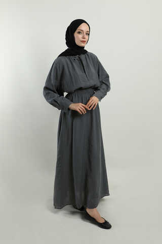 Yakası Bağlamalı Etek Takım Füme - 5