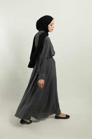 Yakası Bağlamalı Etek Takım Füme - 6