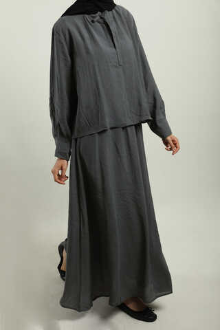 Yakası Bağlamalı Etek Takım Füme - 4