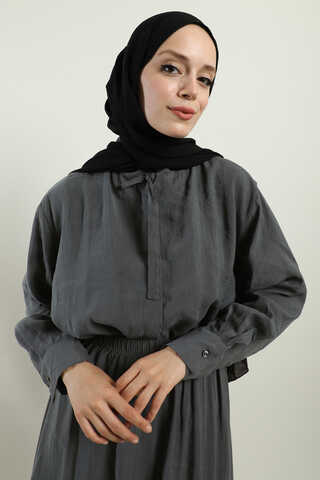 Yakası Bağlamalı Etek Takım Füme - 3