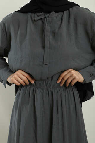 Yakası Bağlamalı Etek Takım Füme - 2