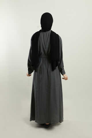 Yakası Bağlamalı Etek Takım Füme - 7