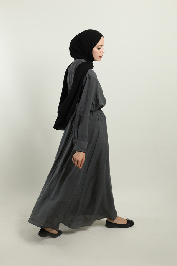 Yakası Bağlamalı Etek Takım Füme - 6