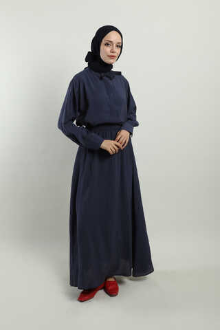 Yakası Bağlamalı Etek Takım Lacivert - 4
