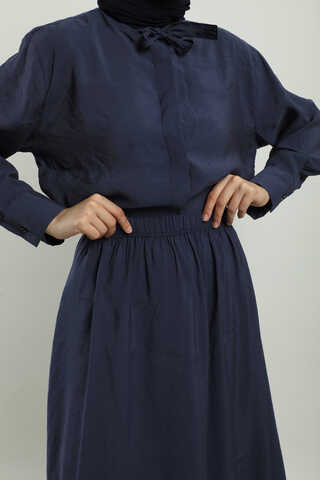 Yakası Bağlamalı Etek Takım Lacivert - 5