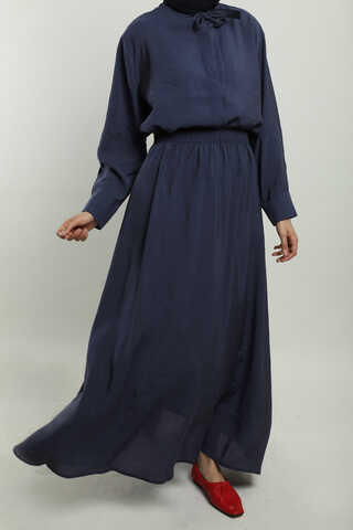 Yakası Bağlamalı Etek Takım Lacivert - 3