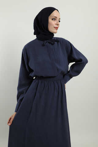 Yakası Bağlamalı Etek Takım Lacivert - 6