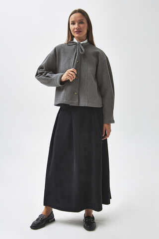 Yakası Bağlamalı Kısa Ceket Gri - 3