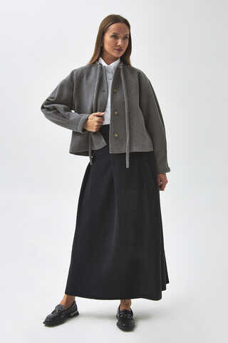 Yakası Bağlamalı Kısa Ceket Gri - 6