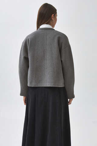 Yakası Bağlamalı Kısa Ceket Gri - 11