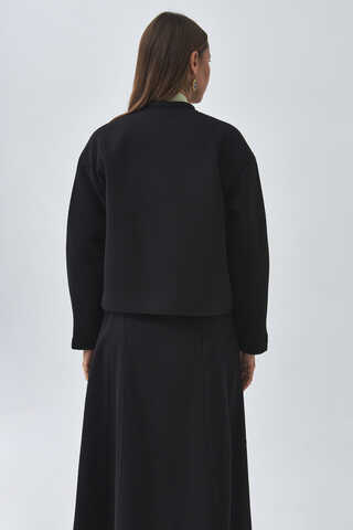 Yakası Bağlamalı Kısa Ceket Siyah - 8