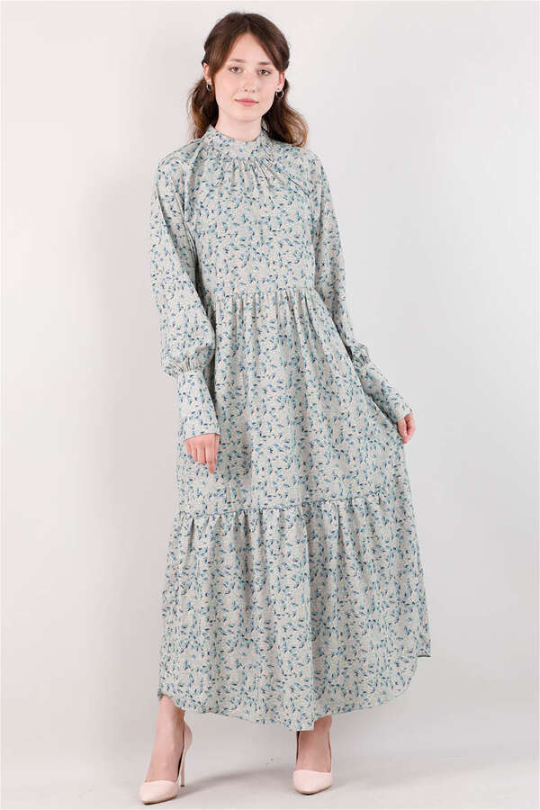 Yakası Büzgülü Elbise Mint - 1