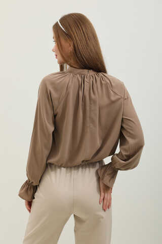 Yakası Büzgülü Gömlek Açık Taba - 5