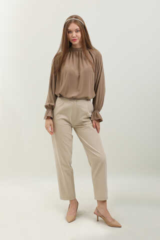 Yakası Büzgülü Gömlek Açık Taba - 2