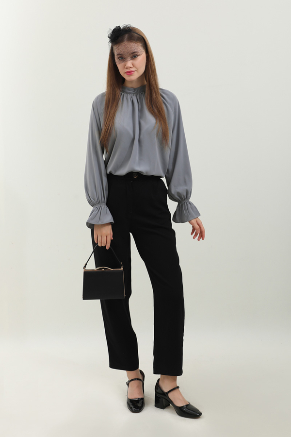 Yakası Büzgülü Gömlek Antrasit - 2